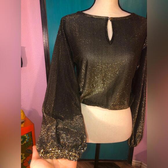 Vintage Black and Gold Disco Blouse 🪩 - Picture 5 of 9
